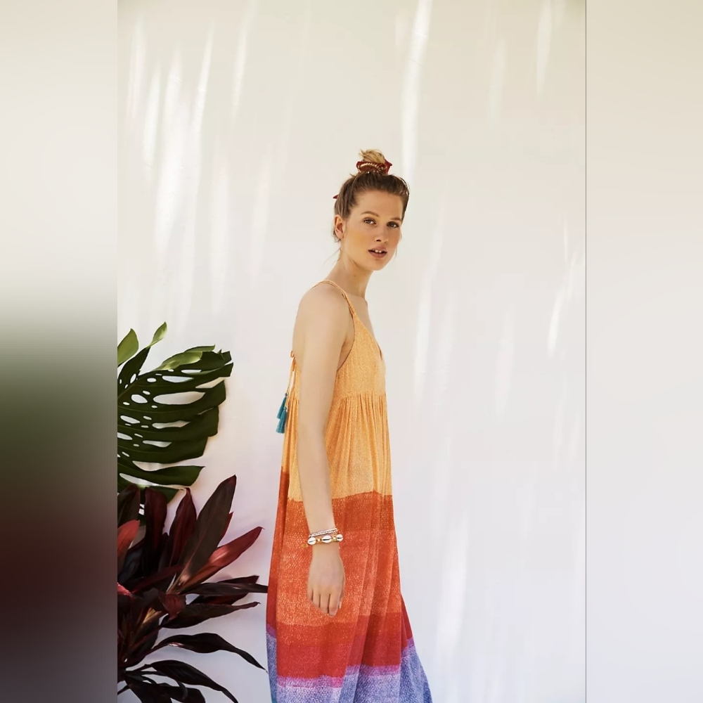 Anthropologie Yellow Orange Red Purple Blue Ombre Maxi Dress - Picture 4 of 9